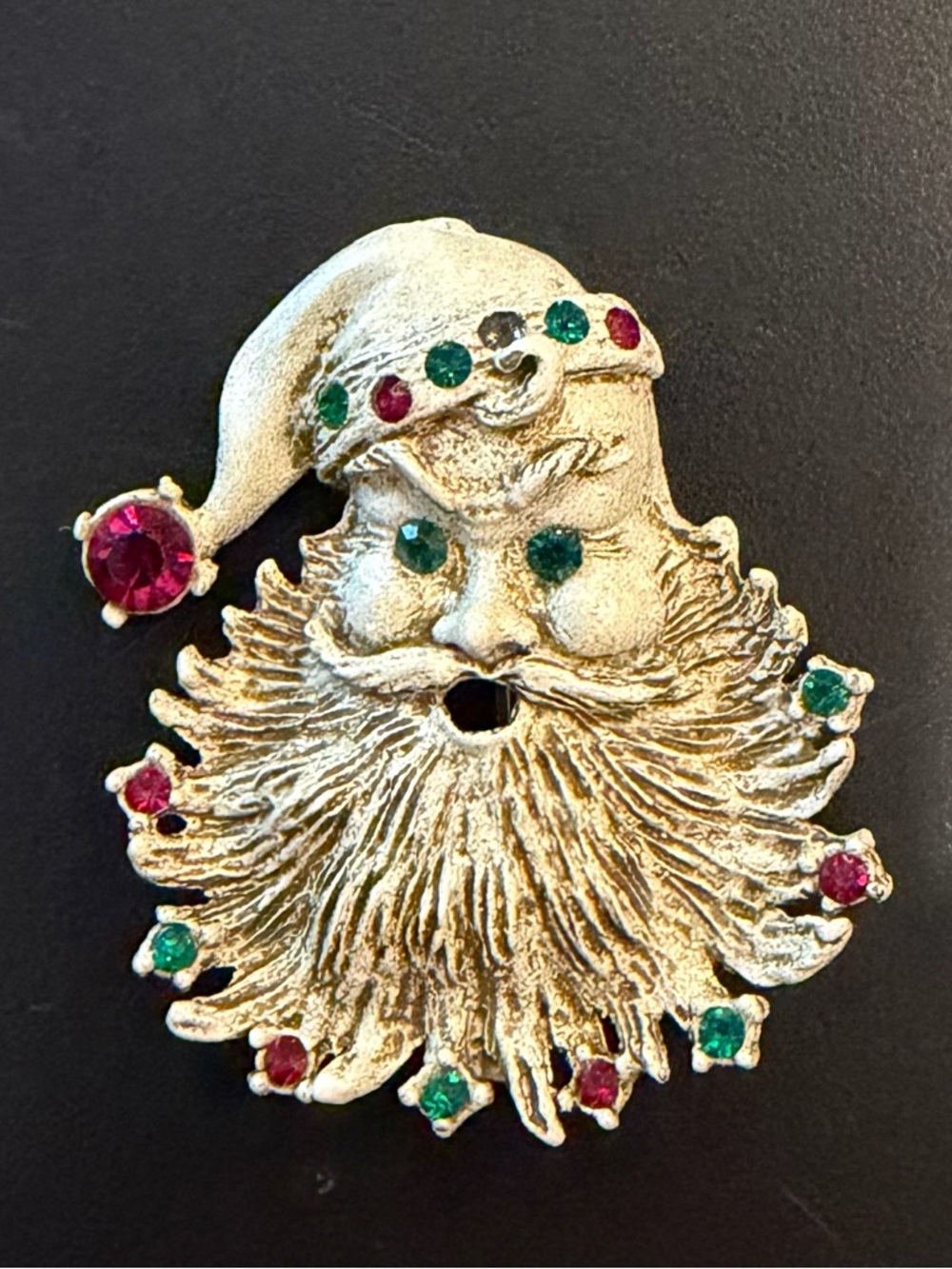 Vintage Santa Face Brooch with Red and Green Rhinestones